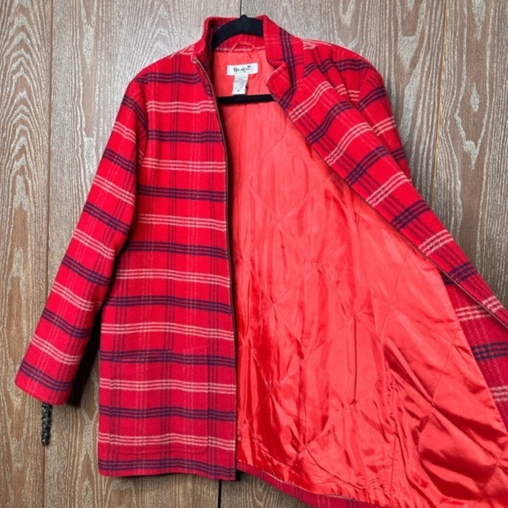 Vtg Plaid Wool Blend Zip Front Jacket Women M Black Red Lined Imagio Turkey Made - Picture 5 of 11